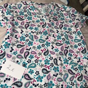 Floral and Paisley Print Scrub Top